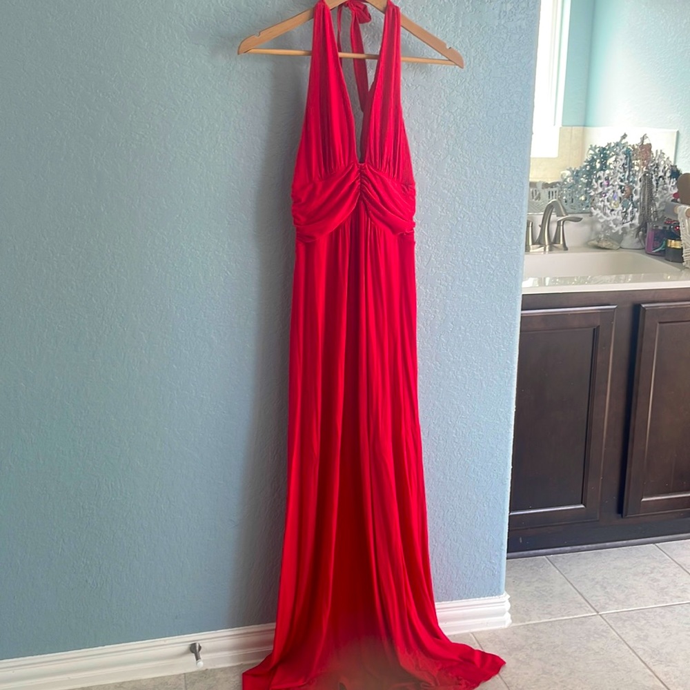 Victorias Secret Sexy Red Halter Maxi Dress Built in Bra Top Gown M VS